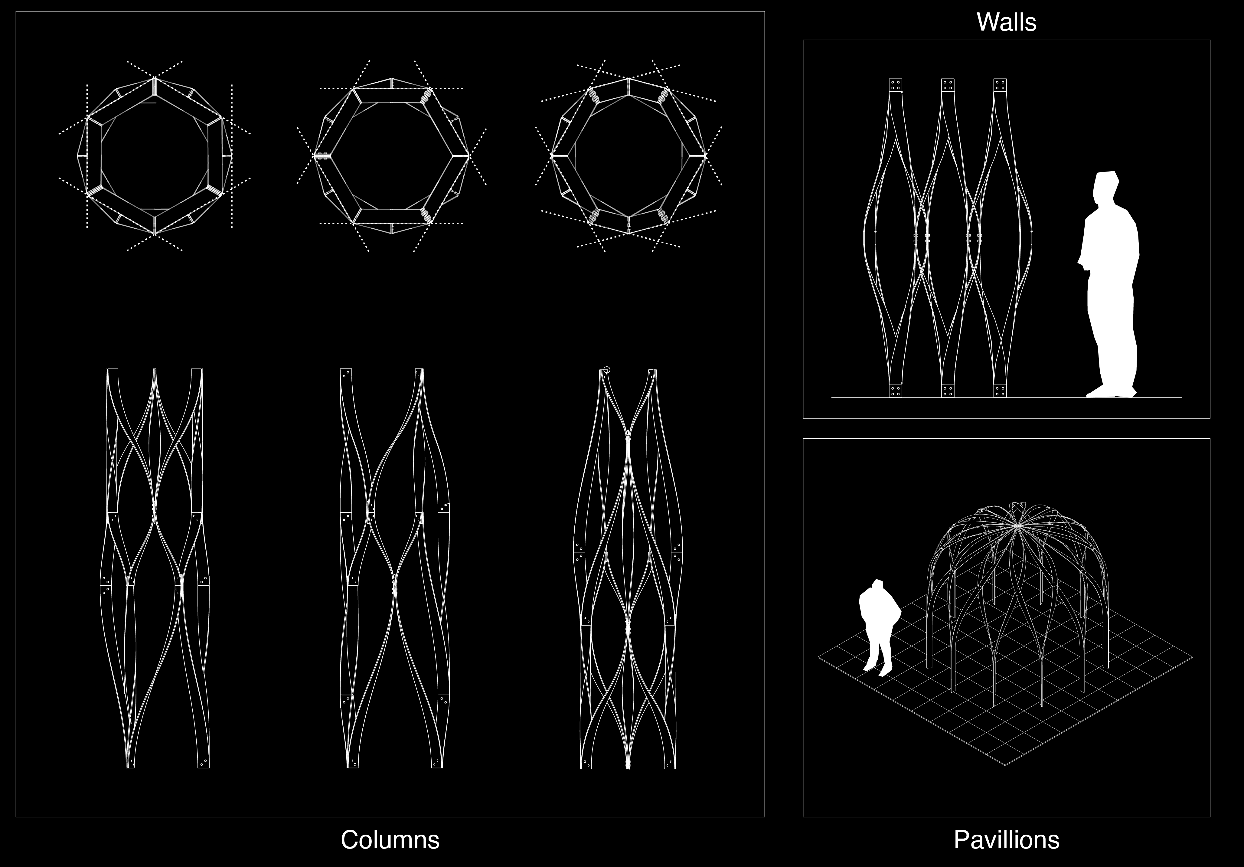 SteamBot columns, walls, and pavilion system diagrams